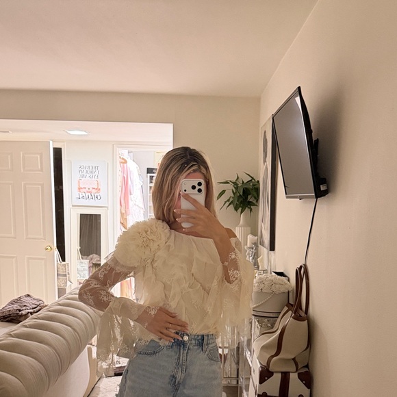 Cream Ruffled Blouse ASOS luxe - Picture 3 of 5